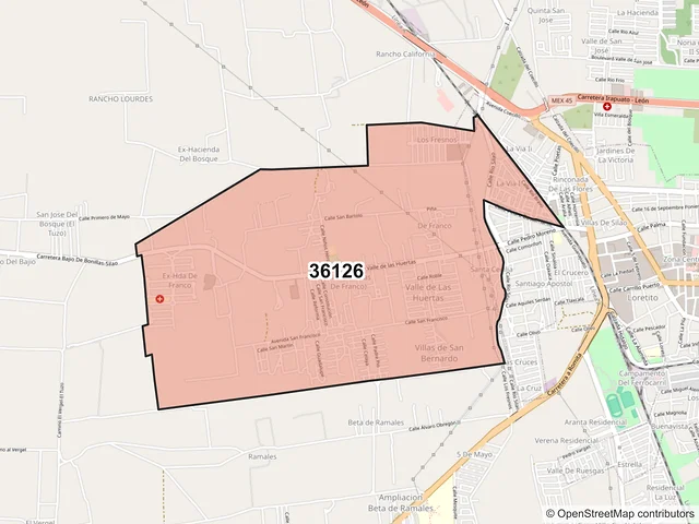 Mapa del código postal 36126, Silao de la Victoria, Guanajuato
