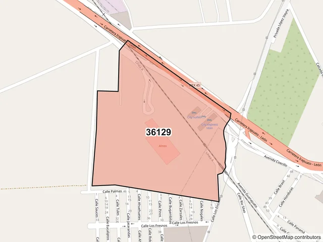 Mapa del código postal 36129, Silao de la Victoria, Guanajuato