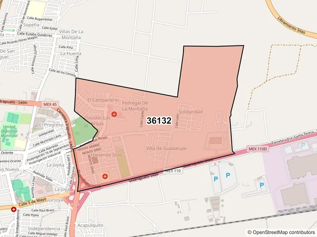 Mapa del código postal 36132, Silao de la Victoria, Guanajuato
