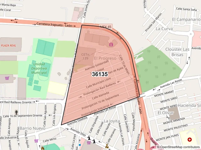Mapa del código postal 36135, Silao de la Victoria, Guanajuato