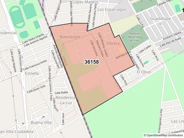 Mapa del código postal 36158, Silao de la Victoria, Guanajuato