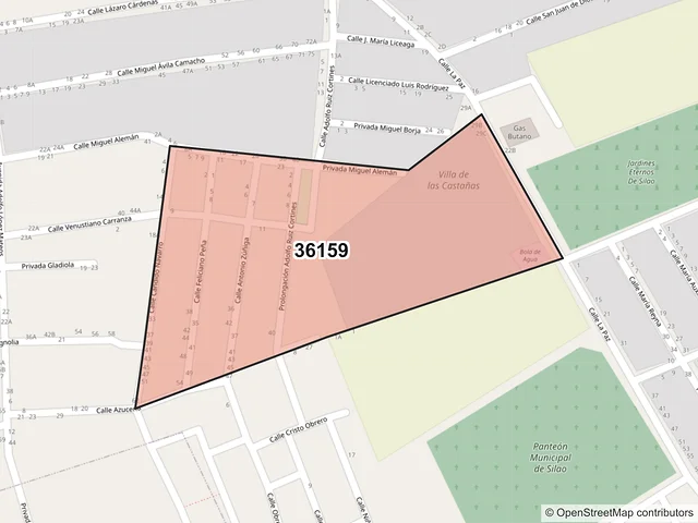 Mapa del código postal 36159, Silao de la Victoria, Guanajuato