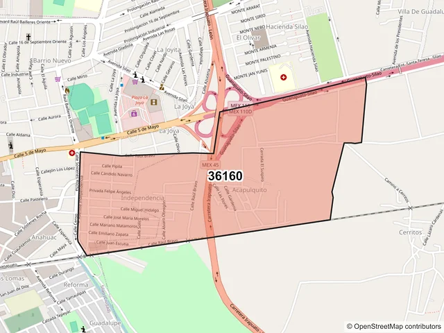 Mapa del código postal 36160, Silao de la Victoria, Guanajuato