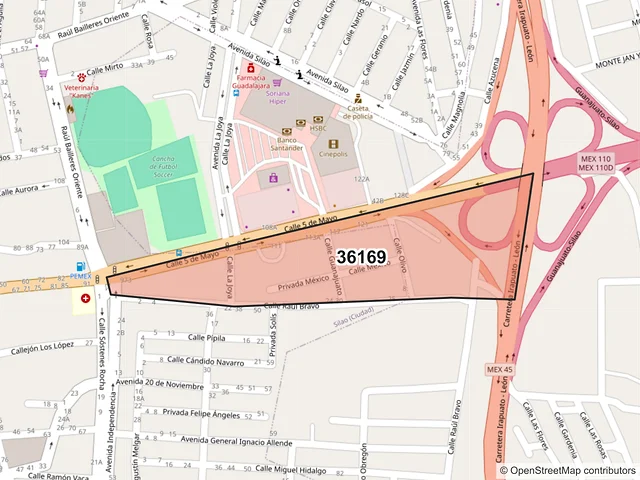 Mapa del código postal 36169, Silao de la Victoria, Guanajuato