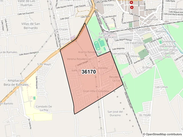 Mapa del código postal 36170, Silao de la Victoria, Guanajuato