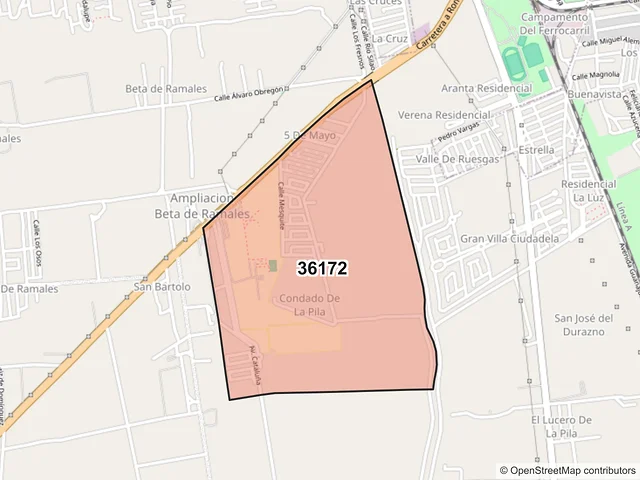 Mapa del código postal 36172, Silao de la Victoria, Guanajuato