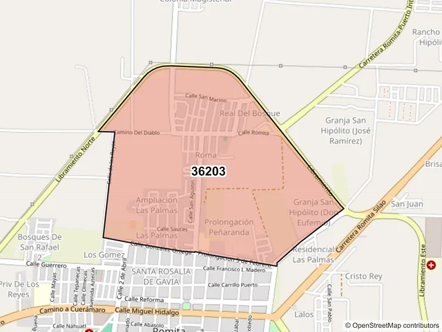 Mapa del código postal 36203, Romita, Guanajuato