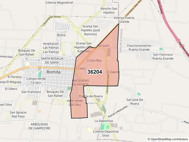 Mapa del código postal 36204, Romita, Guanajuato