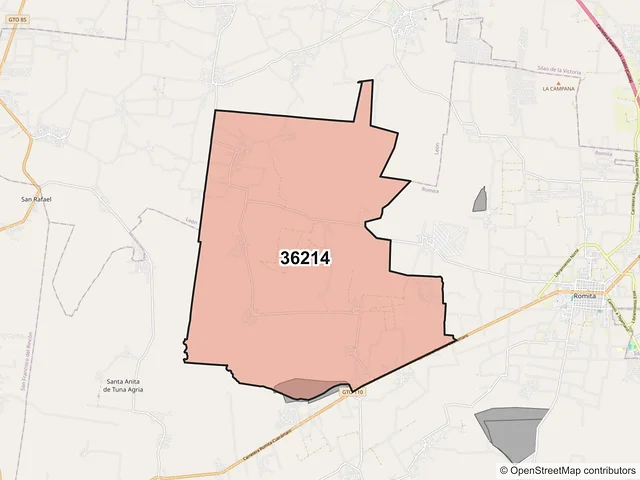 Mapa del código postal 36214, Romita, Guanajuato