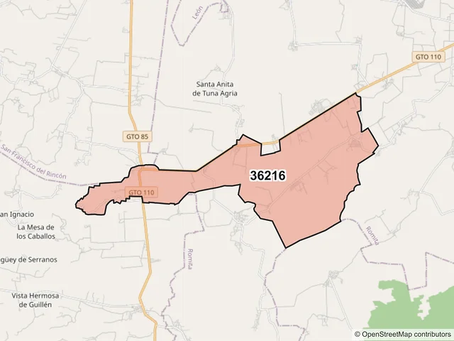 Mapa del código postal 36216, Romita, Guanajuato