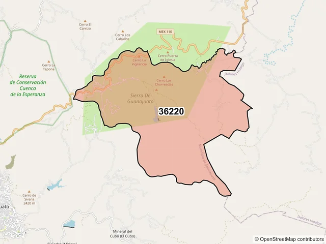 Mapa del código postal 36220, Guanajuato, Guanajuato