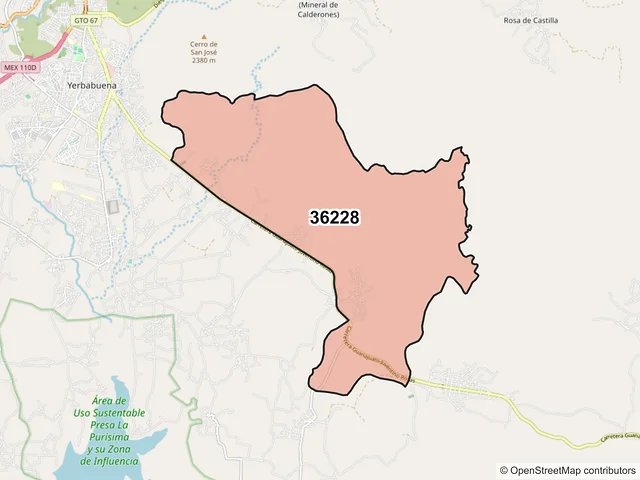 Mapa del código postal 36228, Guanajuato, Guanajuato