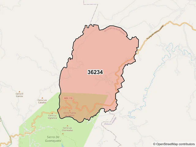 Mapa del código postal 36234, Guanajuato, Guanajuato