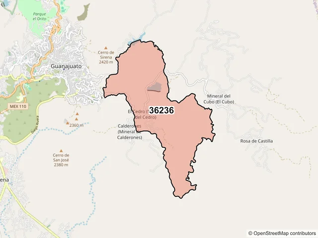 Mapa del código postal 36236, Guanajuato, Guanajuato