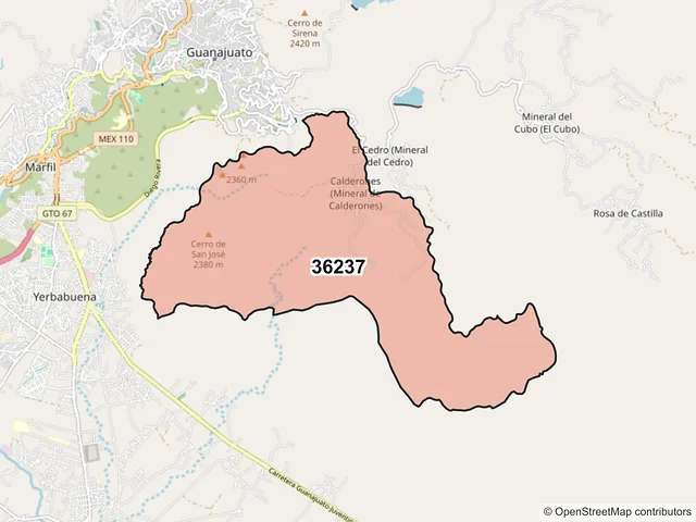 Mapa del código postal 36237, Guanajuato, Guanajuato