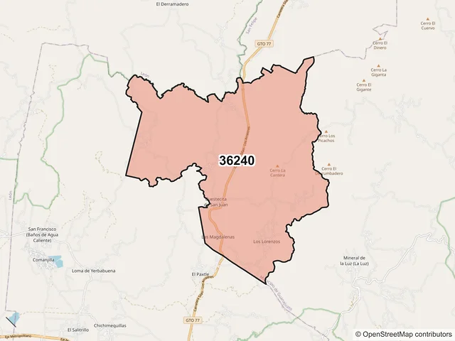 Mapa del código postal 36240, Guanajuato, Guanajuato