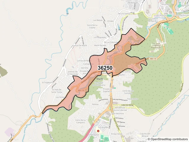 Mapa del código postal 36250, Guanajuato, Guanajuato
