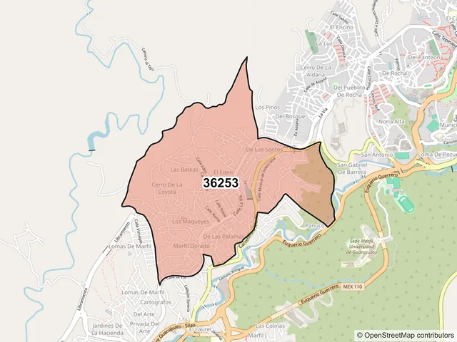Mapa del código postal 36253, Guanajuato, Guanajuato