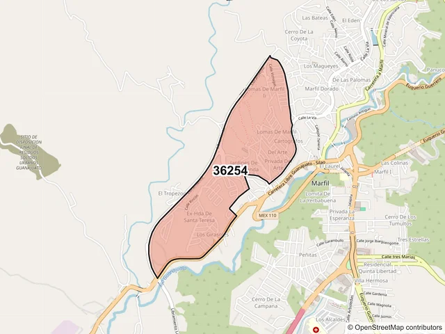 Mapa del código postal 36254, Guanajuato, Guanajuato