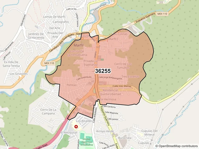 Mapa del código postal 36255, Guanajuato, Guanajuato
