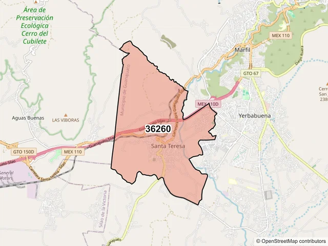 Mapa del código postal 36260, Guanajuato, Guanajuato