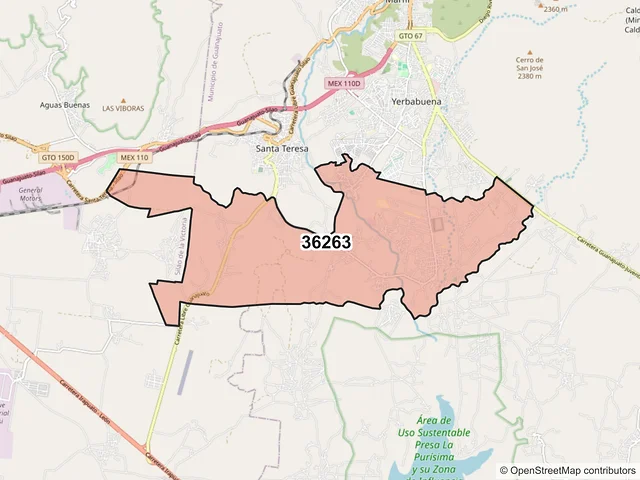 Mapa del código postal 36263, Guanajuato, Guanajuato