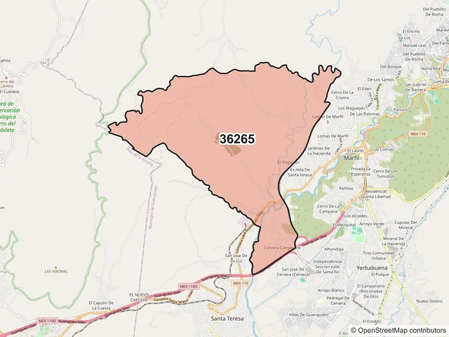 Mapa del código postal 36265, Guanajuato, Guanajuato