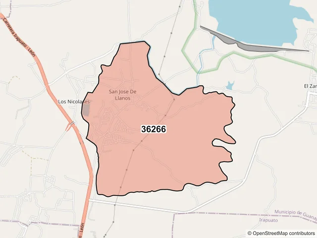 Mapa del código postal 36266, Guanajuato, Guanajuato