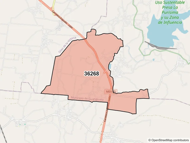 Mapa del código postal 36268, Guanajuato, Guanajuato