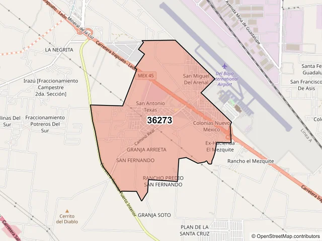 Mapa del código postal 36273, Silao de la Victoria, Guanajuato