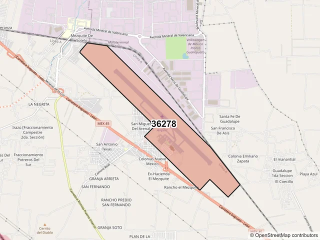Mapa del código postal 36278, Silao de la Victoria, Guanajuato