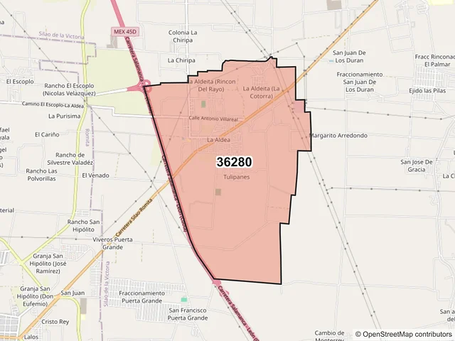 Mapa del código postal 36280, Silao de la Victoria, Guanajuato