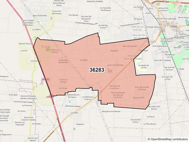 Mapa del código postal 36283, Silao de la Victoria, Guanajuato