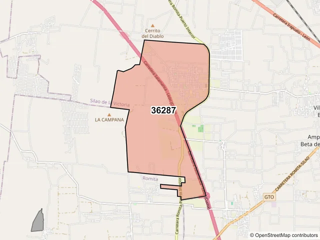 Mapa del código postal 36287, Silao de la Victoria, Guanajuato