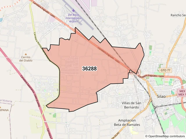 Mapa del código postal 36288, Silao de la Victoria, Guanajuato