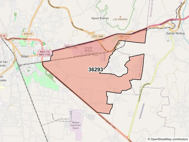Mapa del código postal 36293, Silao de la Victoria, Guanajuato