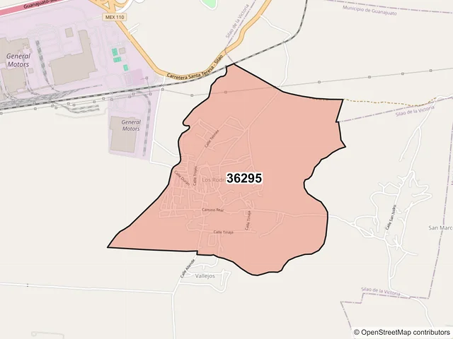 Mapa del código postal 36295, Silao de la Victoria, Guanajuato