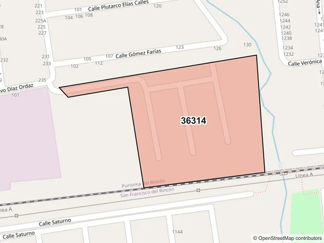 Mapa del código postal 36314, San Francisco del Rincón, Guanajuato