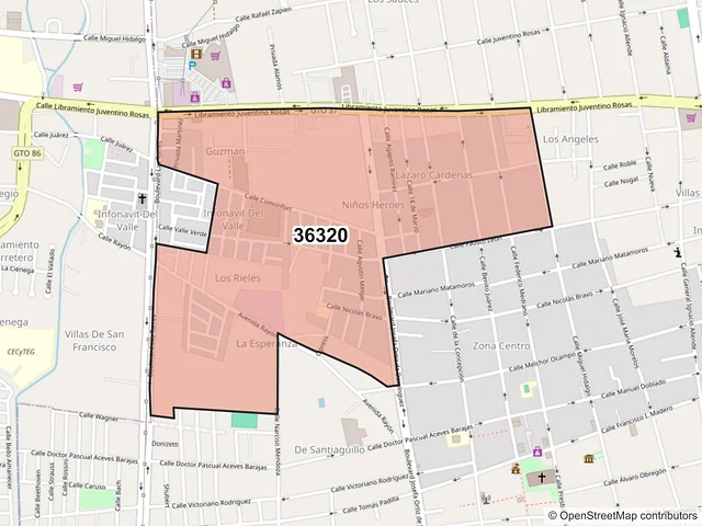 Mapa del código postal 36320, San Francisco del Rincón, Guanajuato