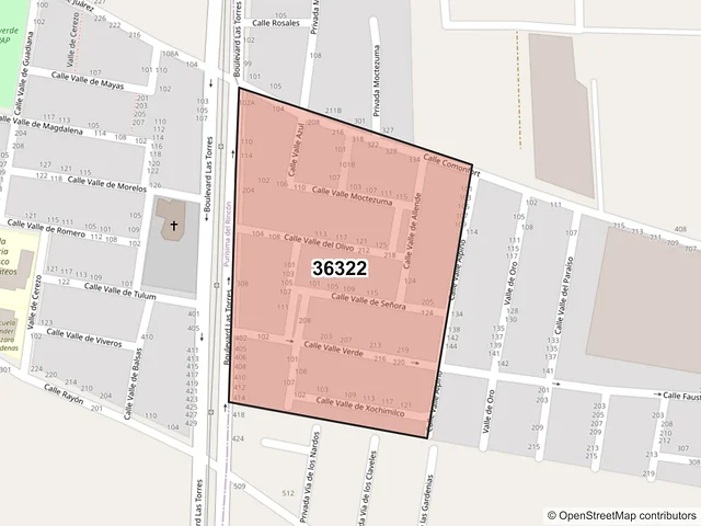 Mapa del código postal 36322, San Francisco del Rincón, Guanajuato
