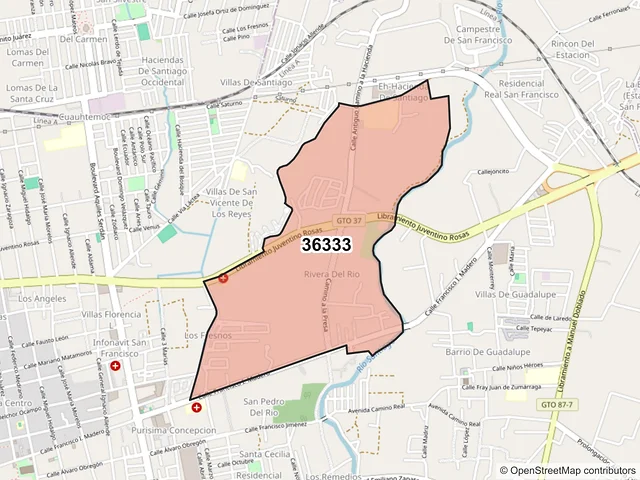 Mapa del código postal 36333, San Francisco del Rincón, Guanajuato