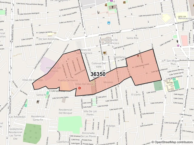 Mapa del código postal 36350, San Francisco del Rincón, Guanajuato
