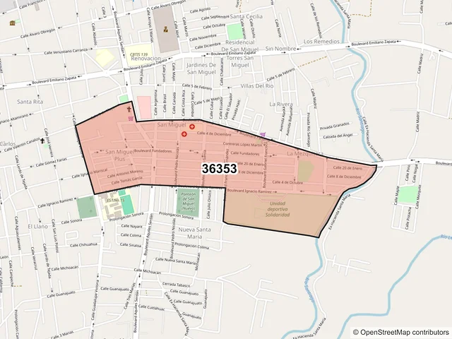 Mapa del código postal 36353, San Francisco del Rincón, Guanajuato