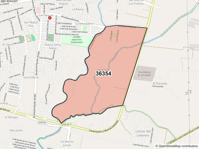 Mapa del código postal 36354, San Francisco del Rincón, Guanajuato