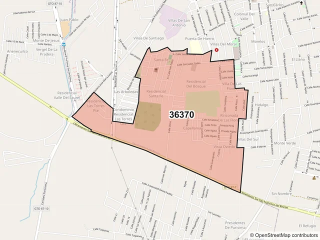 Mapa del código postal 36370, San Francisco del Rincón, Guanajuato