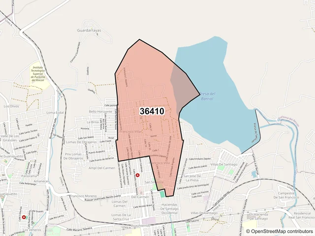 Mapa del código postal 36410, Purísima del Rincón, Guanajuato