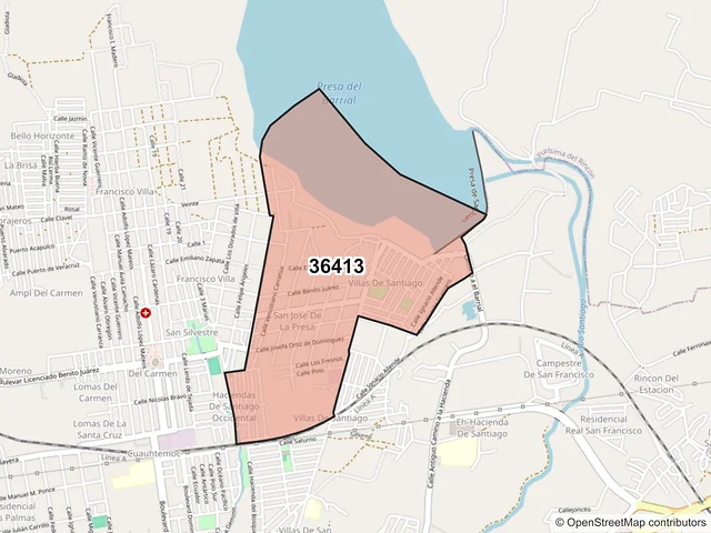 Mapa del código postal 36413, Purísima del Rincón, Guanajuato