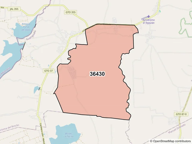 Mapa del código postal 36430, Purísima del Rincón, Guanajuato
