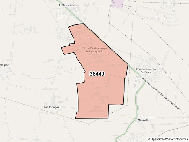 Mapa del código postal 36440, San Francisco del Rincón, Guanajuato