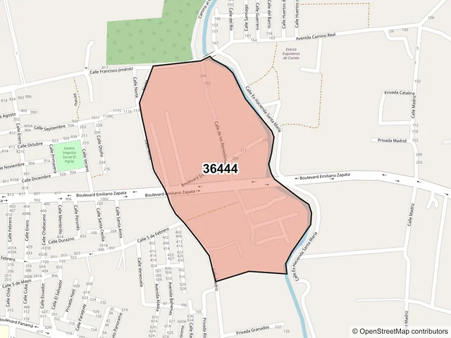 Mapa del código postal 36444, San Francisco del Rincón, Guanajuato